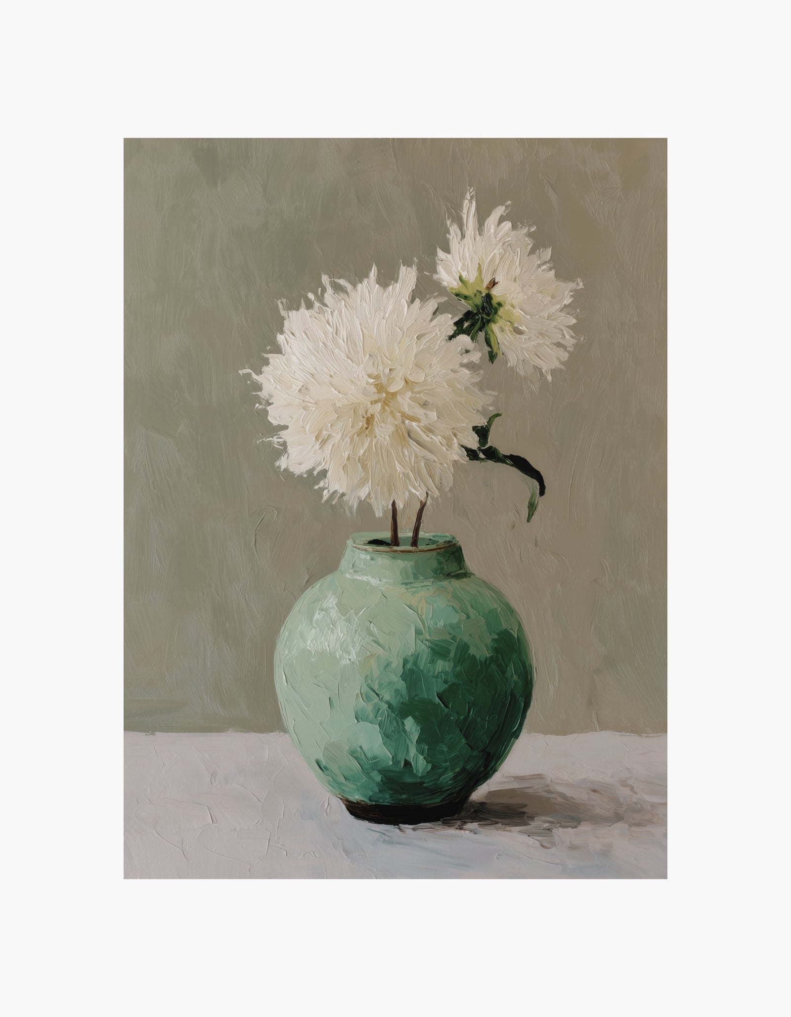 White Bloom in Green Vase Poster