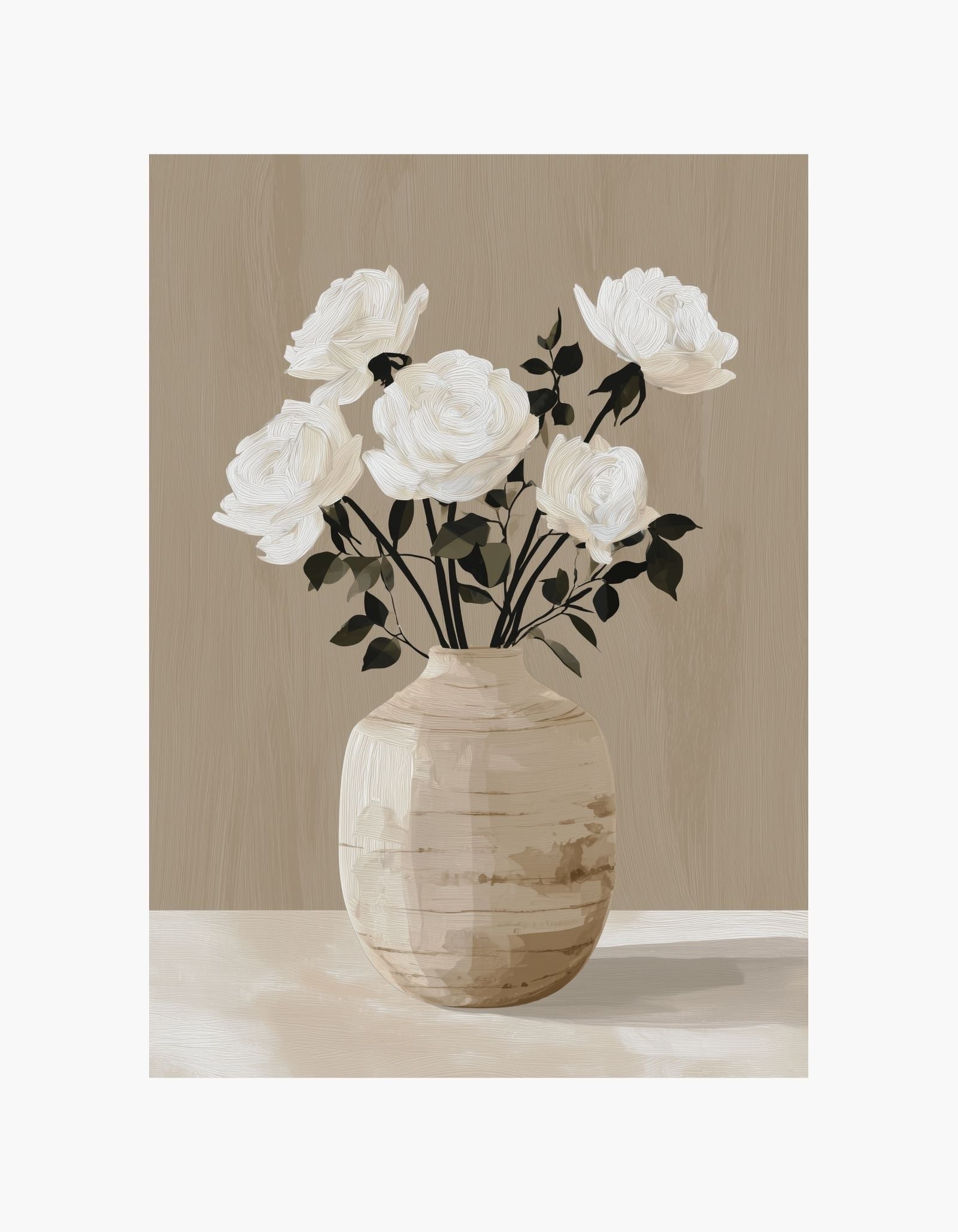 White Roses in Vase Poster