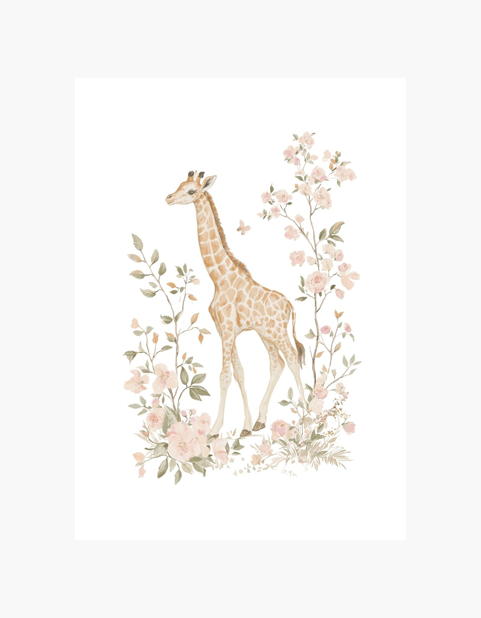 Giraffe in Floral Garden Poster