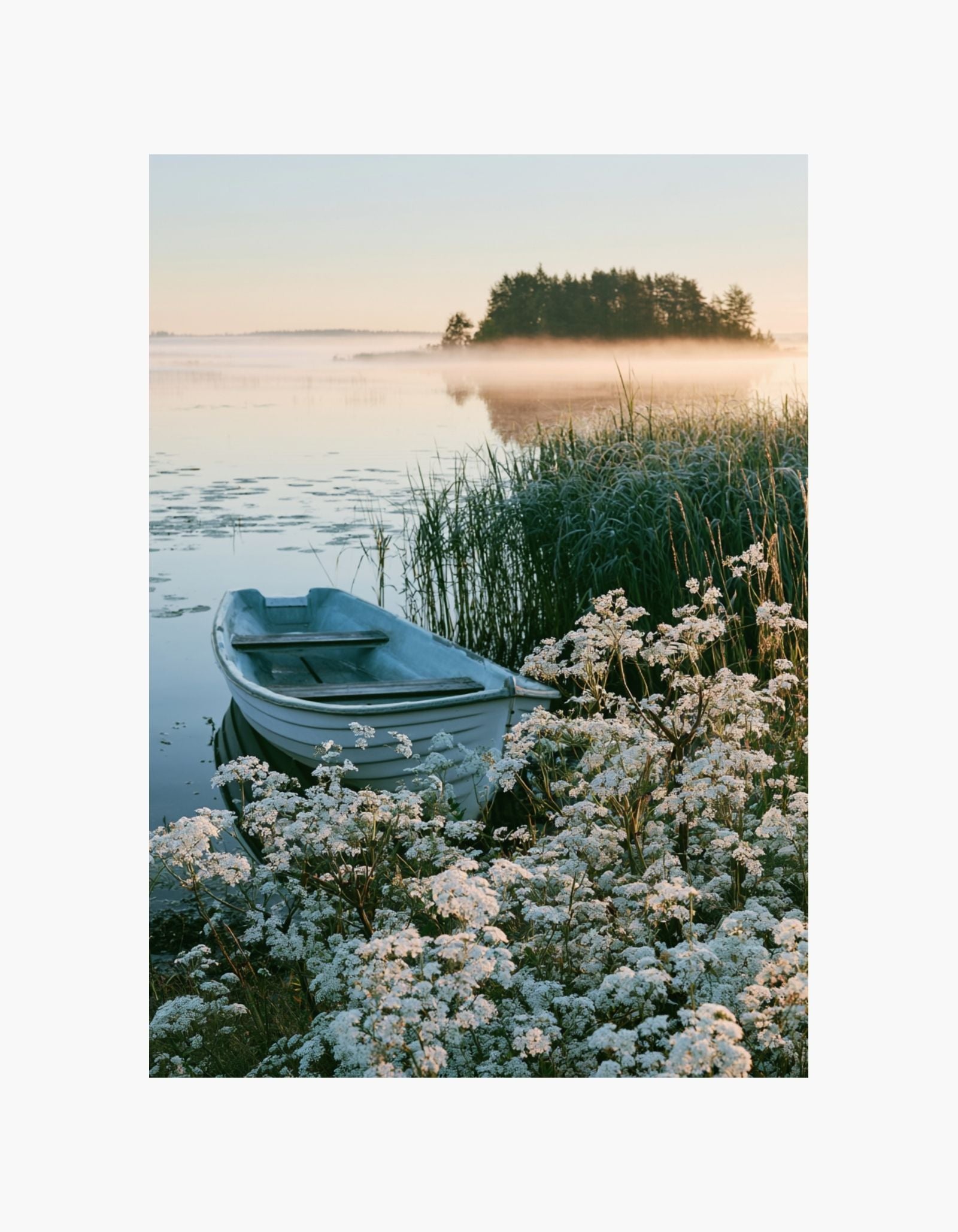 Morning Lake Boat Poster