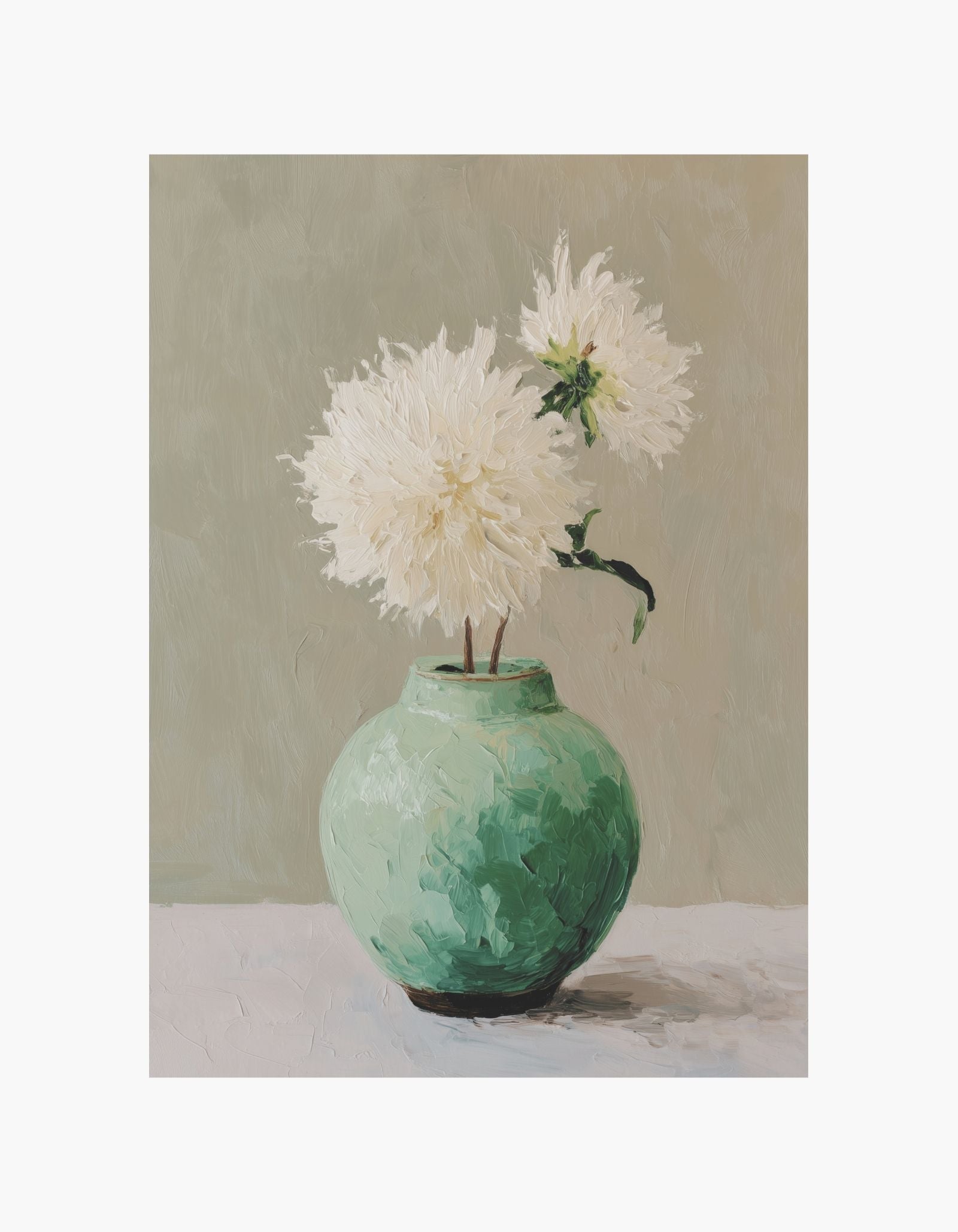 White Bloom in Green Vase Poster