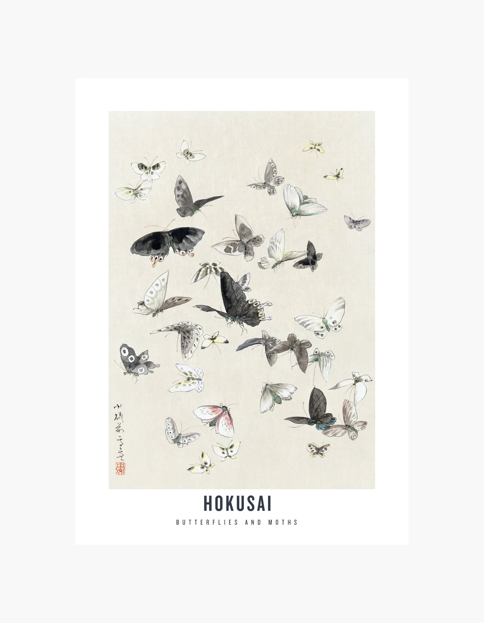 Hokusai Butterflies and Moths Poster