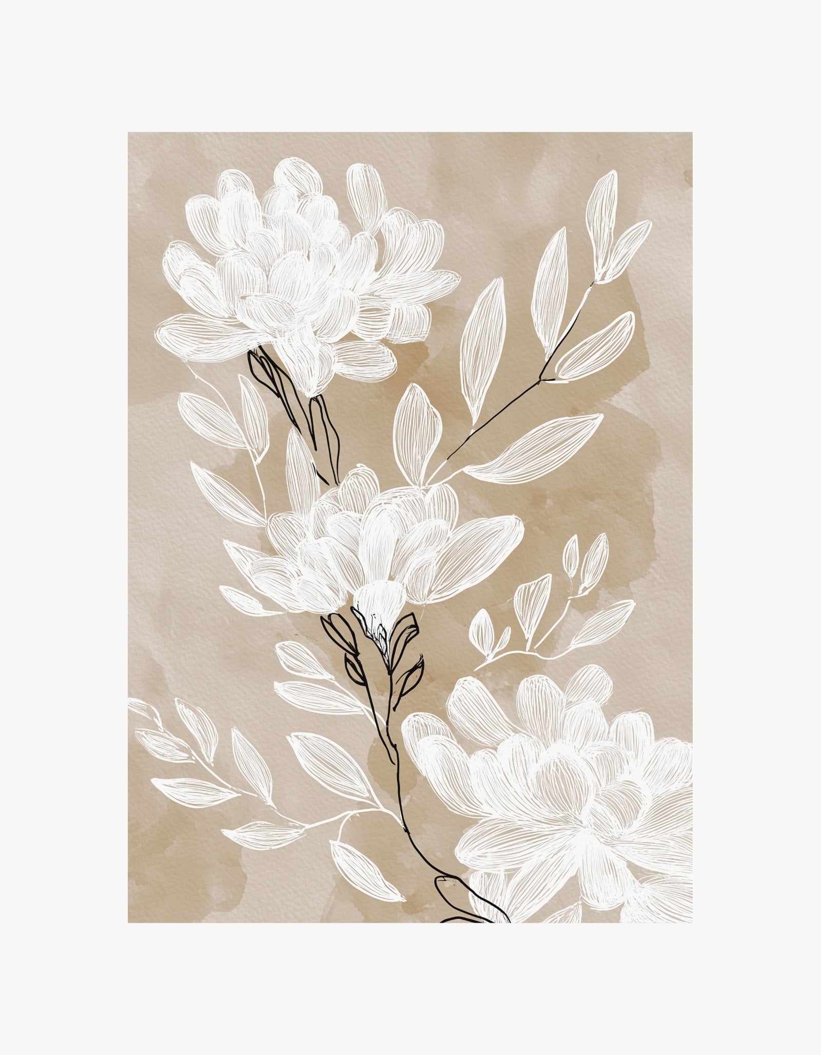 Beige Floral Line Art Poster
