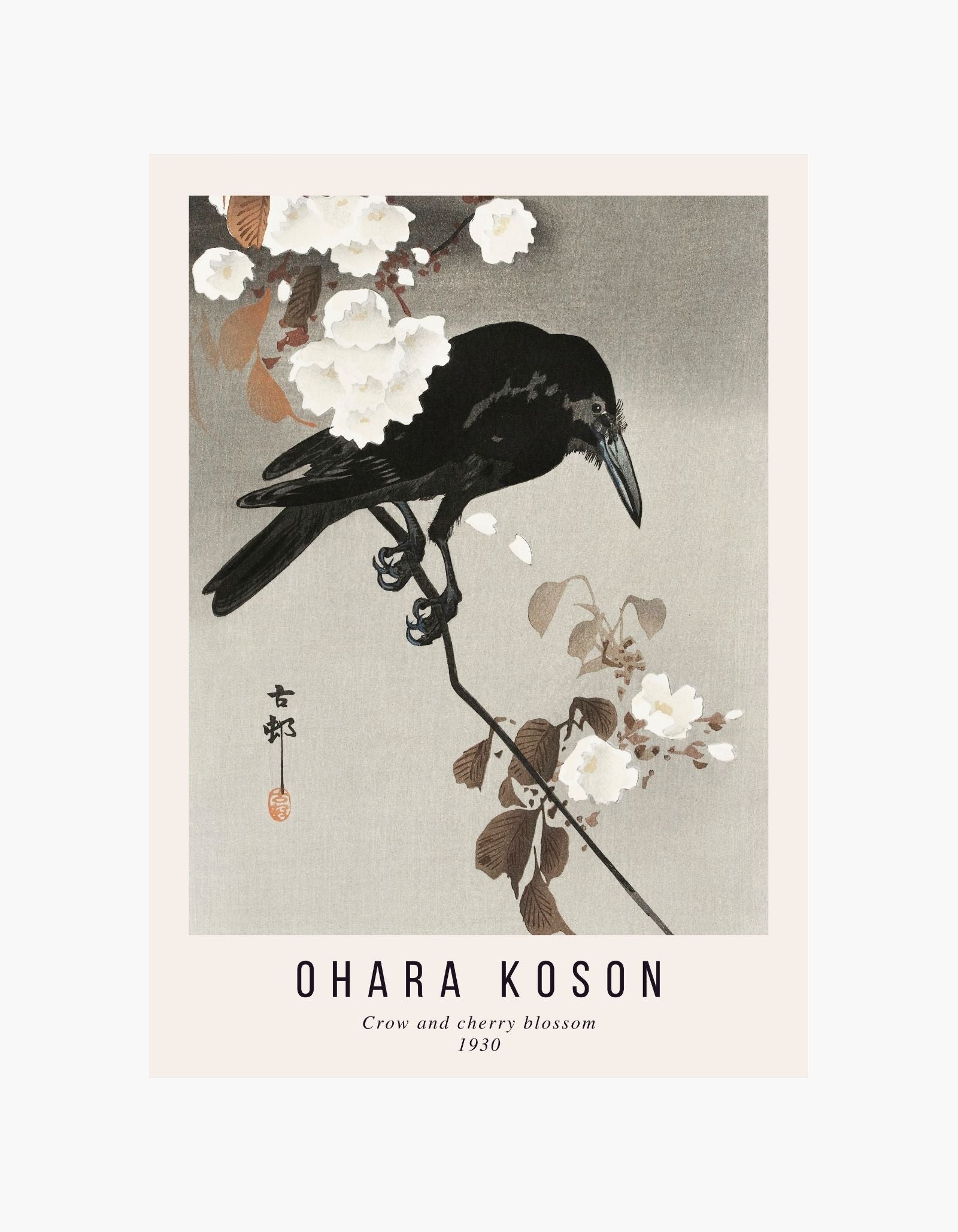 Ohara Koson Crow and Cherry Blossom Poster