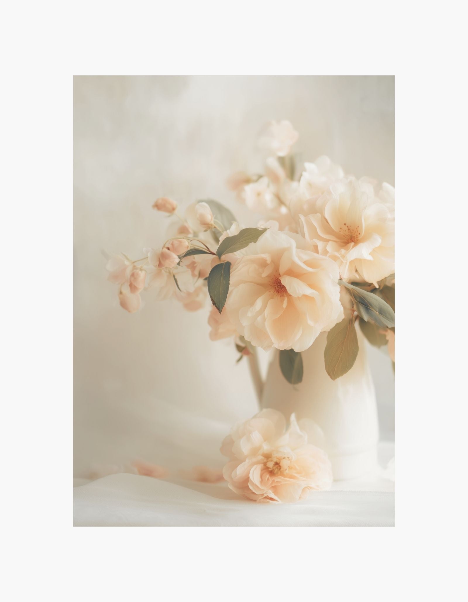 Peach Flowers in Vase Poster