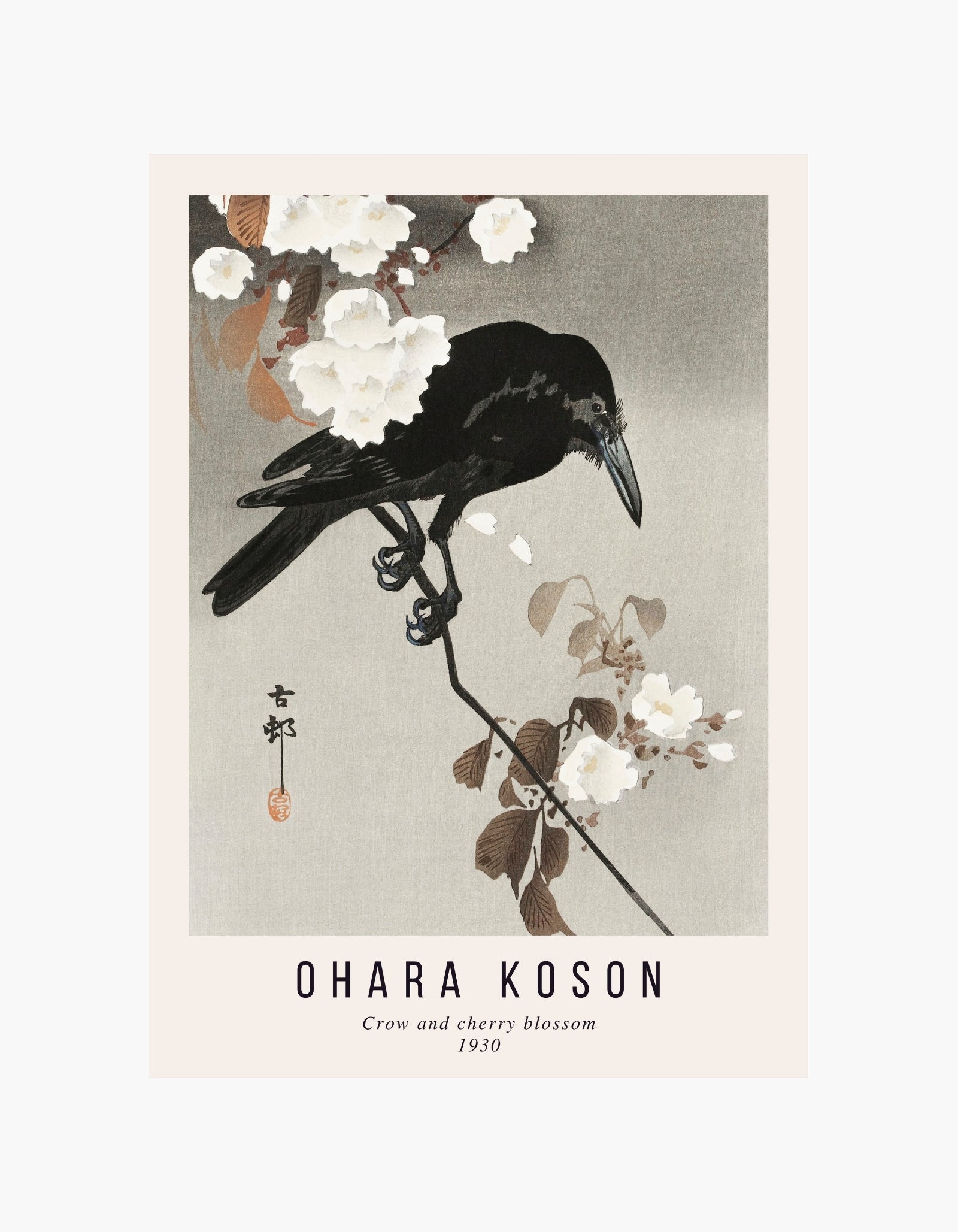 Ohara Koson Crow and Cherry Blossom Poster